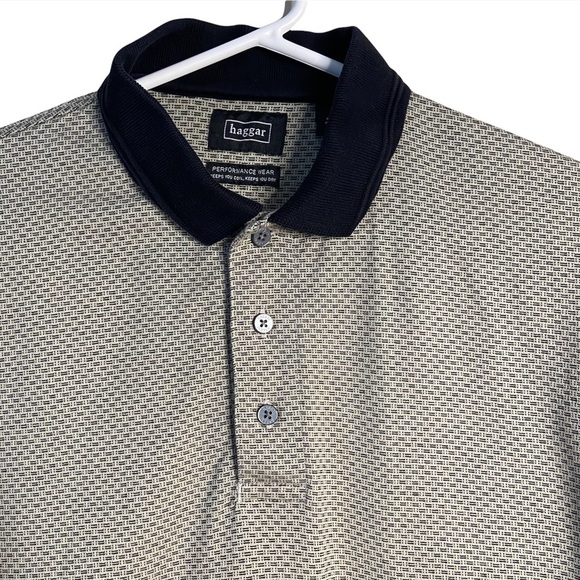 Haggar Mens Beige Black Polo Shirt Medium - Picture 3 of 10